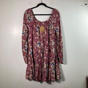 Womens Kori Off Shoulder Floral Dress Drop‎ Waist Pink White M Rayon Lined NWT